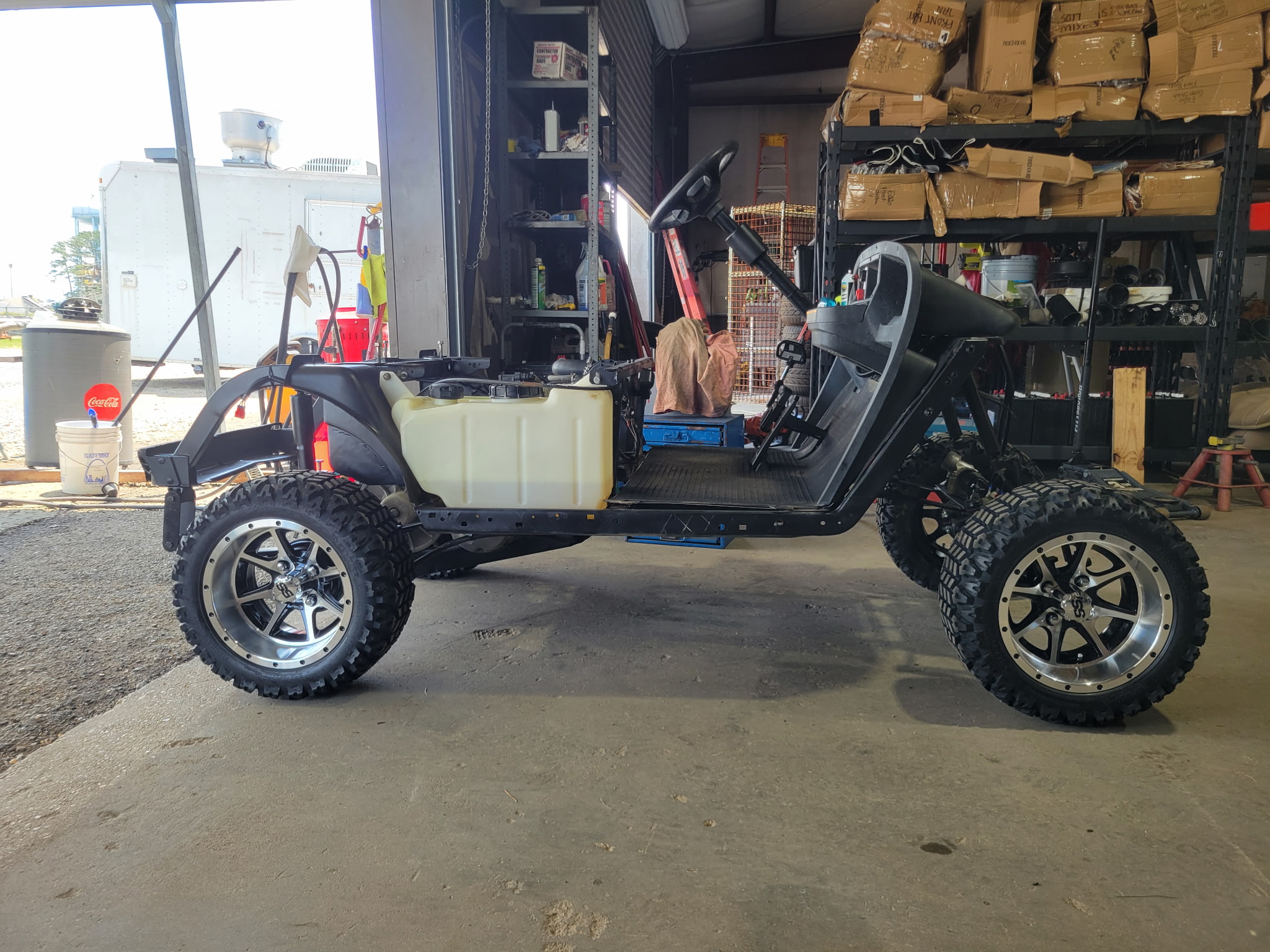 Custom golf cart frame and lift kit installation